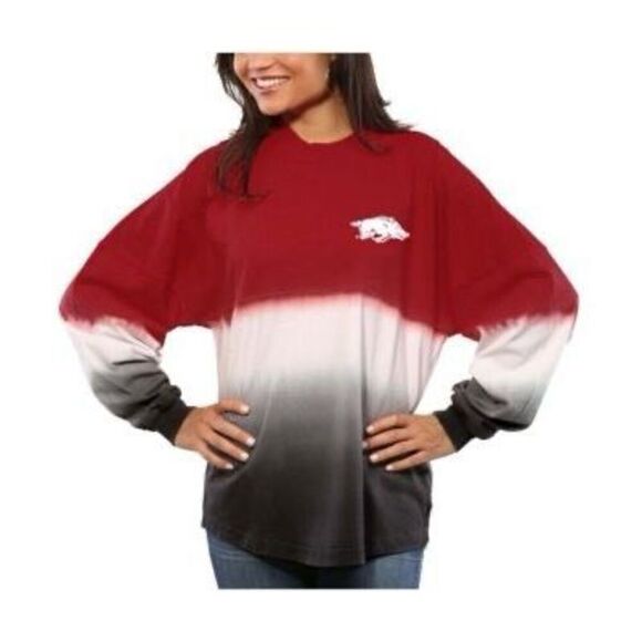Women's Spirit Jersey Cardinal Arkansas Razorbacks Ombre Long Sleeve Dip-Dyed Si - Picture 1 of 6